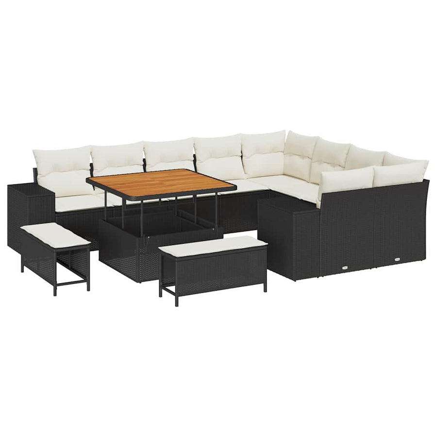 Tuin Sofa Set met kussen met opslag 12 pcs Zwart en Crème