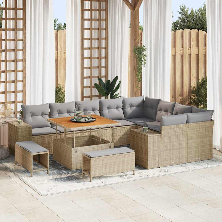 Tuin Sofa Set met kussen met opslag 12 pcs Beige en Licht Grijs