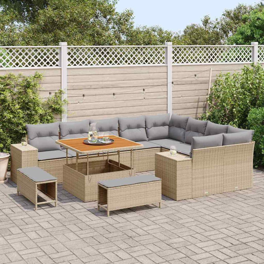 Tuin Sofa Set met kussen met opslag 12 pcs Beige en Licht Grijs