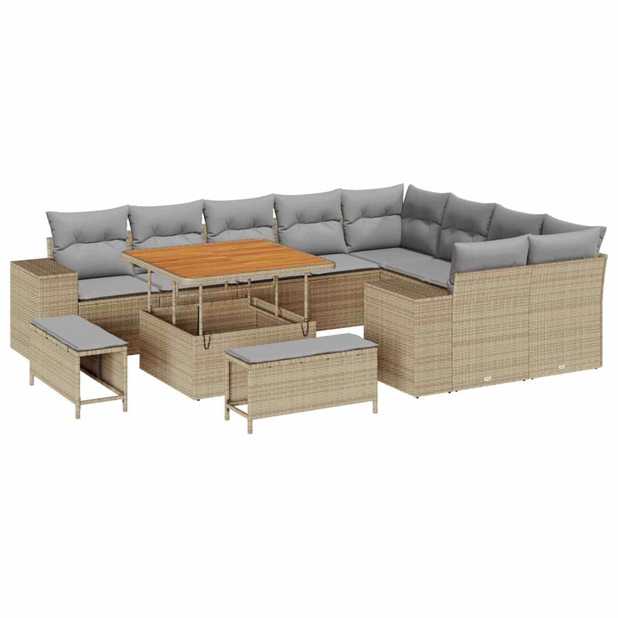 Tuin Sofa Set met kussen met opslag 12 pcs Beige en Licht Grijs