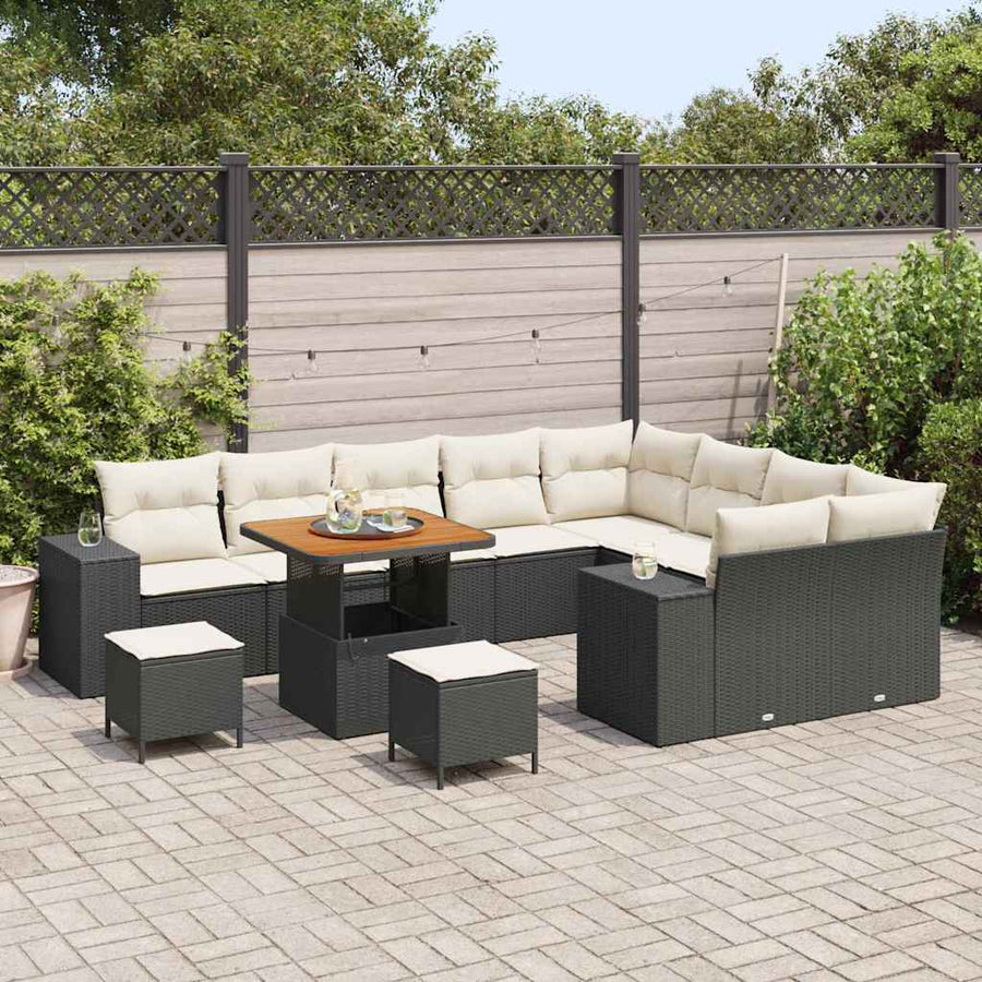Tuin Sofa Set met kussen met opslag 12 pcs Zwart en Crème