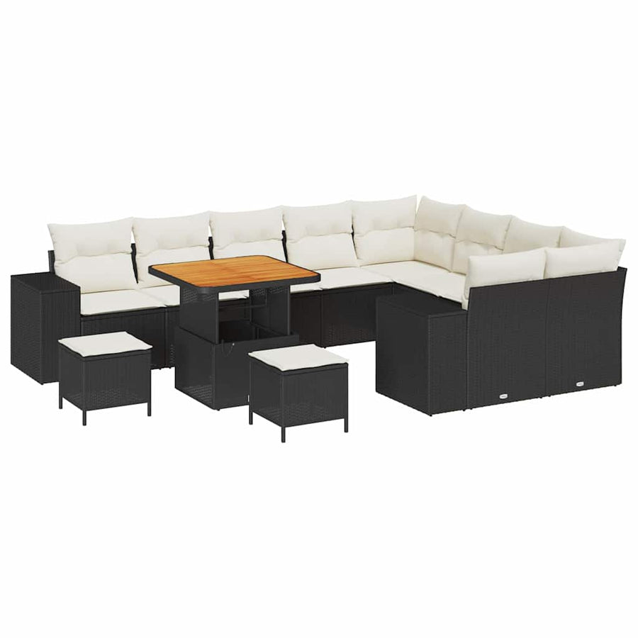 Tuin Sofa Set met kussen met opslag 12 pcs Zwart en Crème