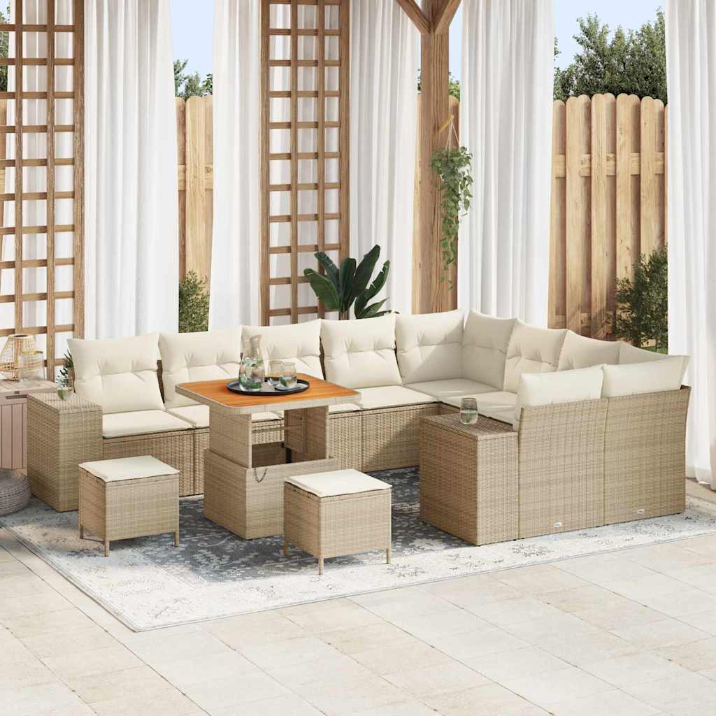 Tuin Sofa Set met kussen met opslag 12 pcs Beige en Crème