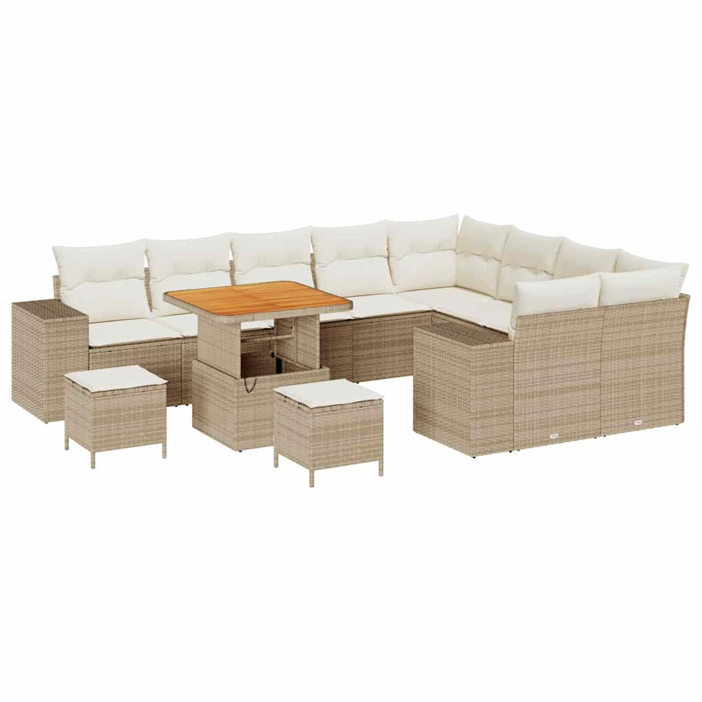 Tuin Sofa Set met kussen met opslag 12 pcs Beige en Crème
