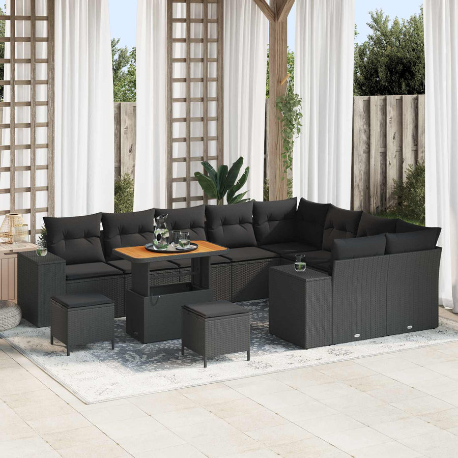 Tuin Sofa Set met kussen met opslag met kussen 12 pcs Zwart