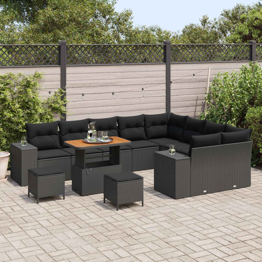 Tuin Sofa Set met kussen met opslag met kussen 12 pcs Zwart