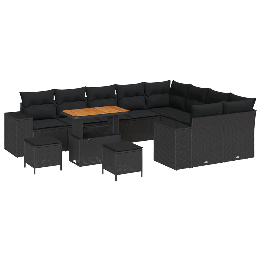 Tuin Sofa Set met kussen met opslag met kussen 12 pcs Zwart