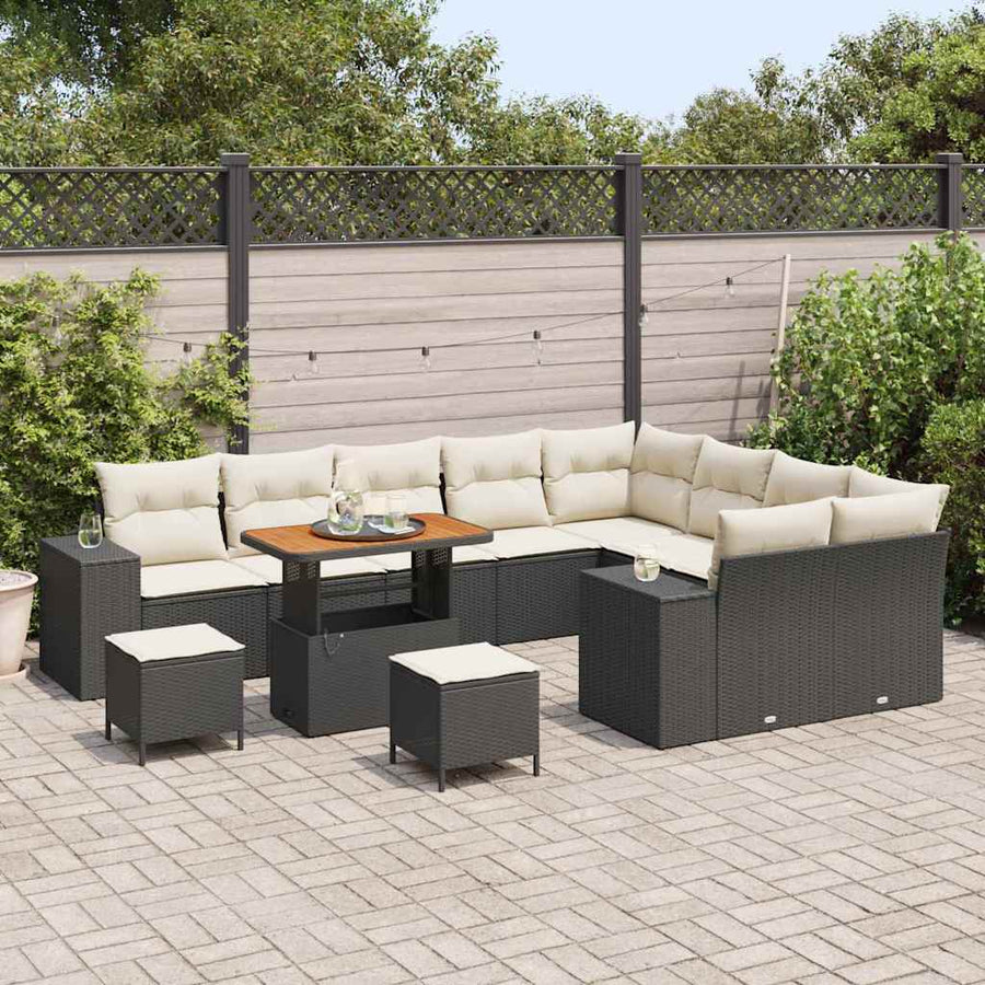 Tuin Sofa Set met kussen met opslag 12 pcs Zwart en Crème