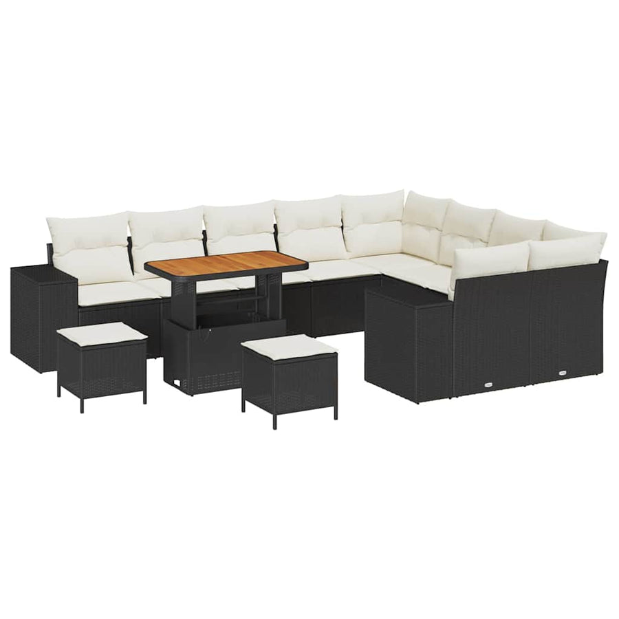 Tuin Sofa Set met kussen met opslag 12 pcs Zwart en Crème