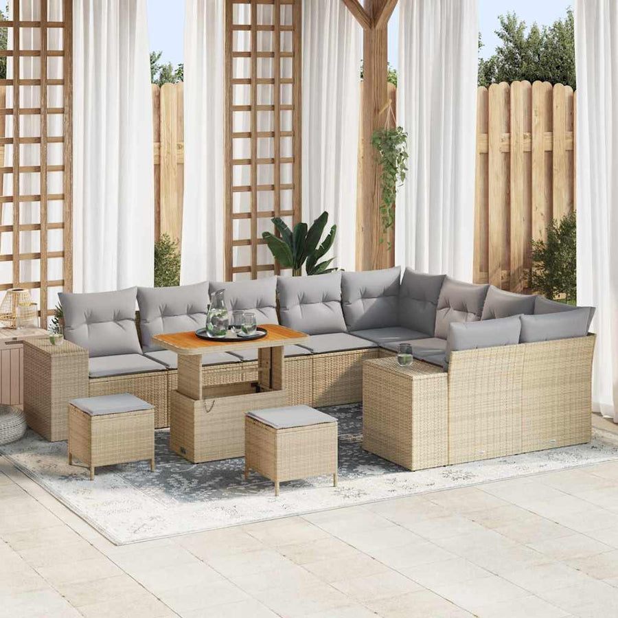 Tuin Sofa Set met kussen met opslag 12 pcs Beige en Licht Grijs