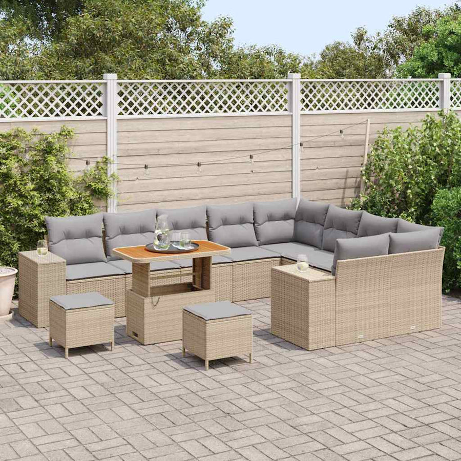 Tuin Sofa Set met kussen met opslag 12 pcs Beige en Licht Grijs