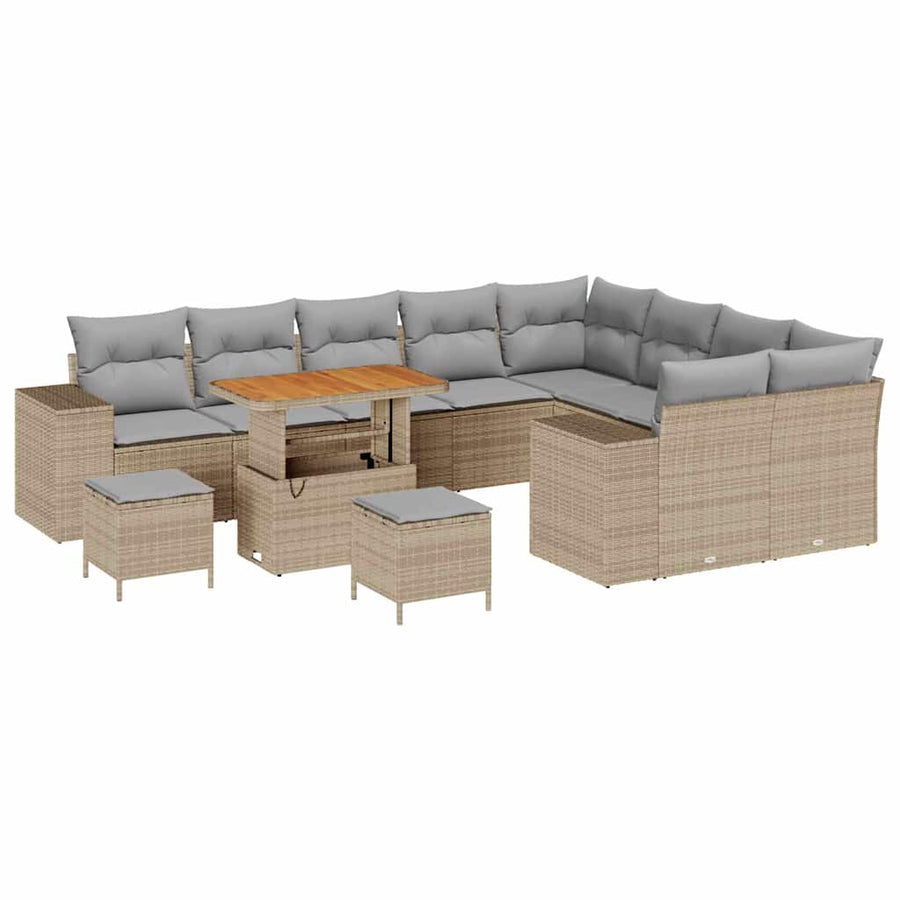Tuin Sofa Set met kussen met opslag 12 pcs Beige en Licht Grijs