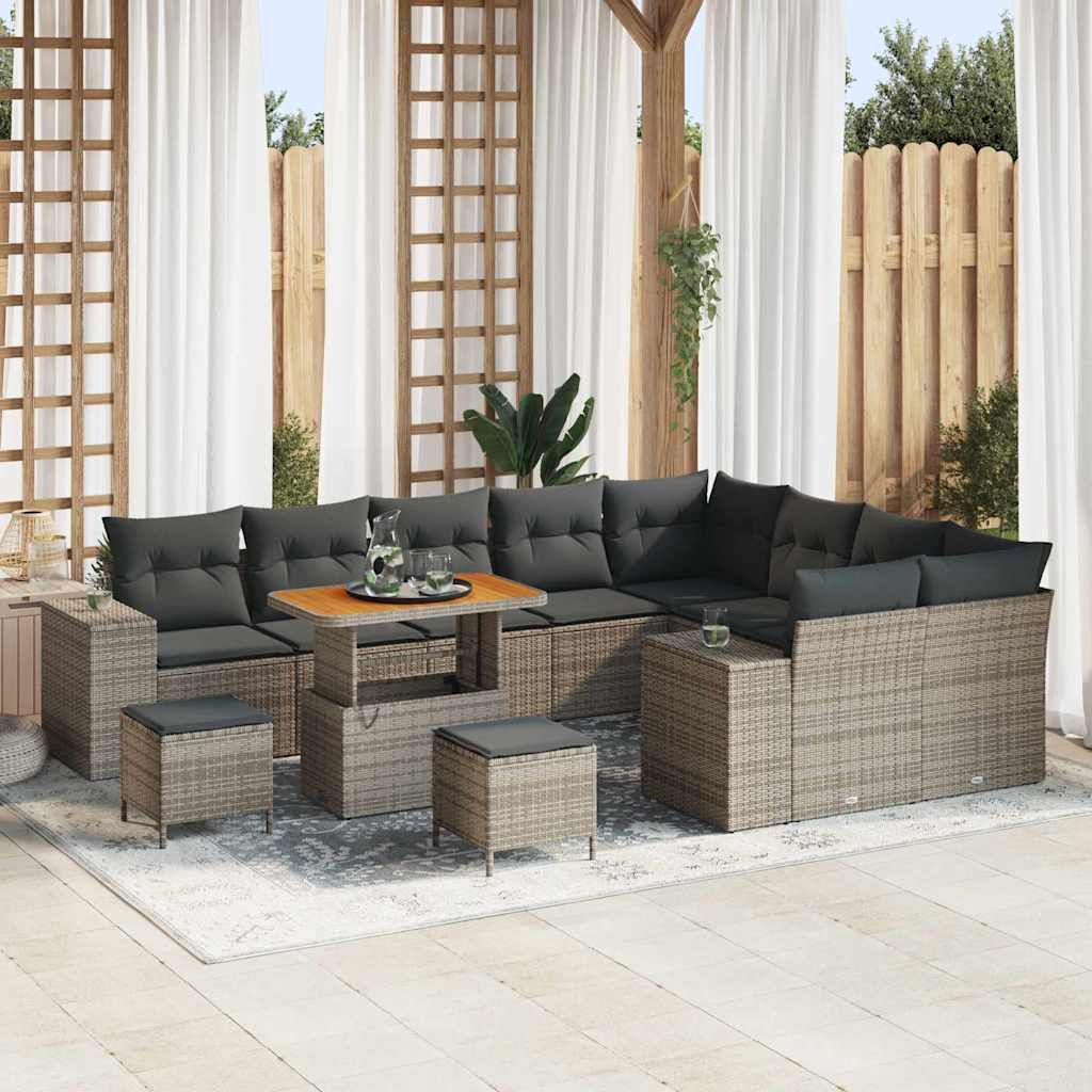 Tuin Sofa Set 12 st 9-Aantal zitplaatsen Grijs poly rattan