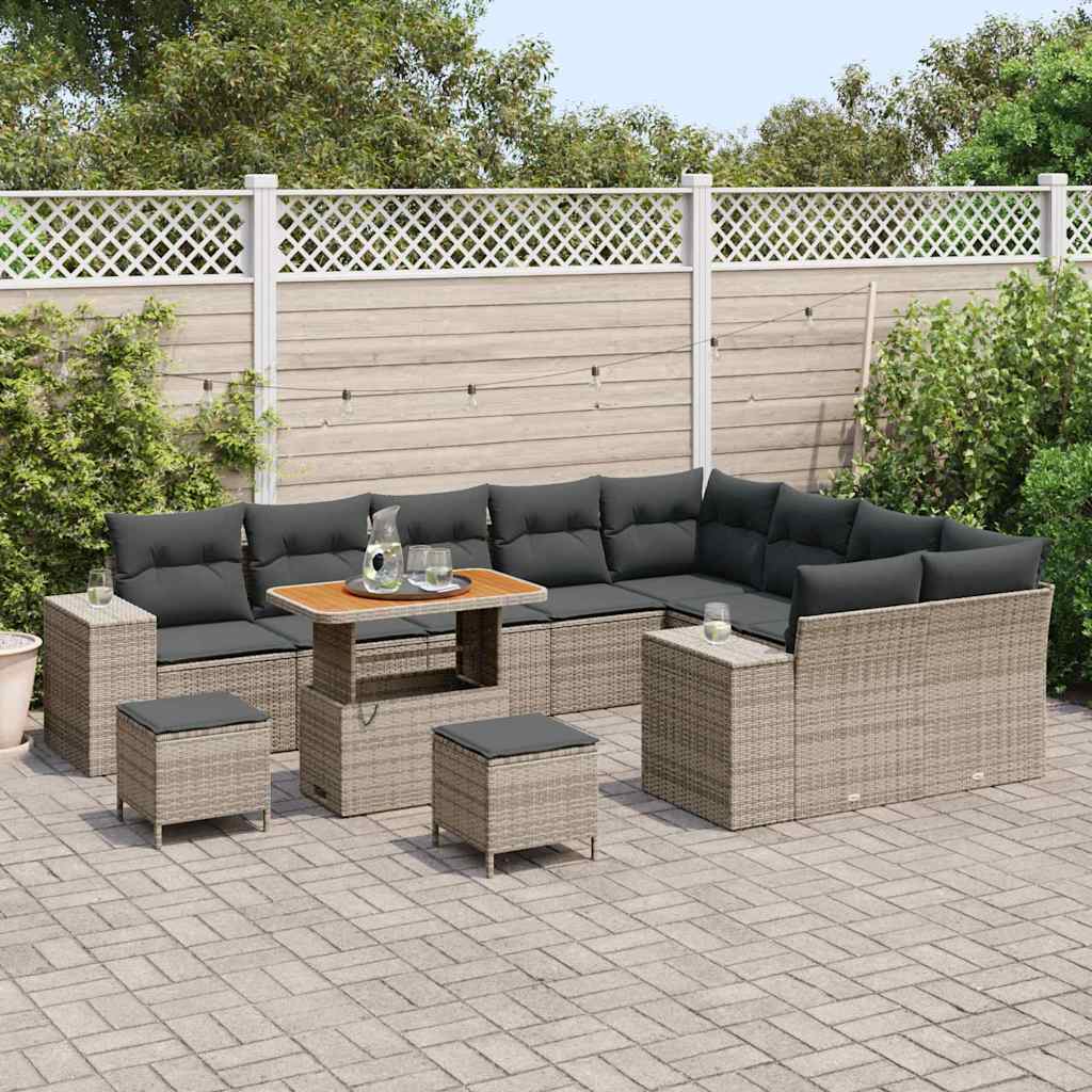 Tuin Sofa Set 12 st 9-Aantal zitplaatsen Grijs poly rattan