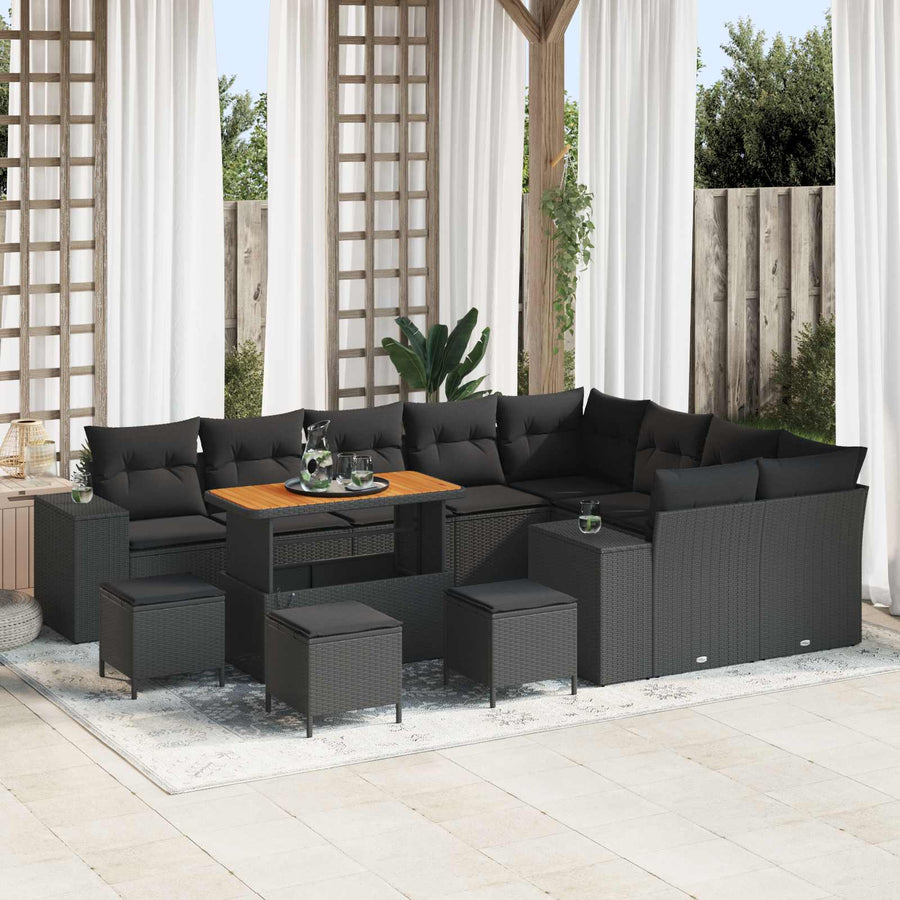Tuin Sofa Set met kussen met opslag met kussen 13 pcs Zwart