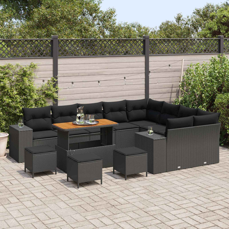 Tuin Sofa Set met kussen met opslag met kussen 13 pcs Zwart