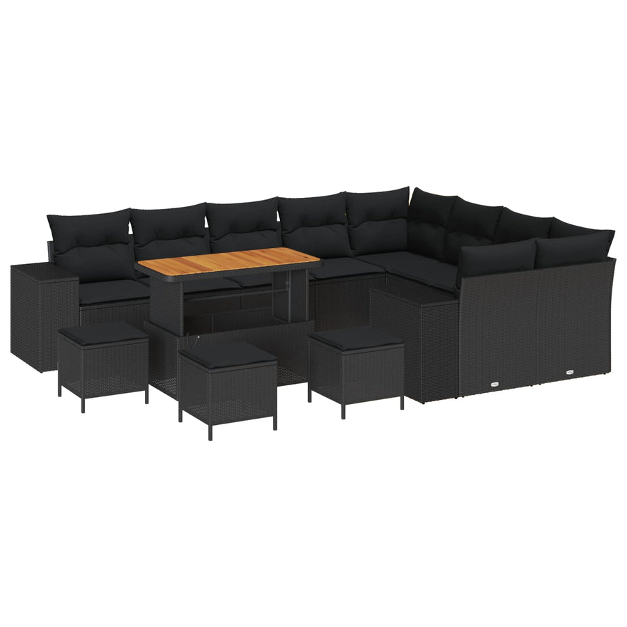 Tuin Sofa Set met kussen met opslag met kussen 13 pcs Zwart