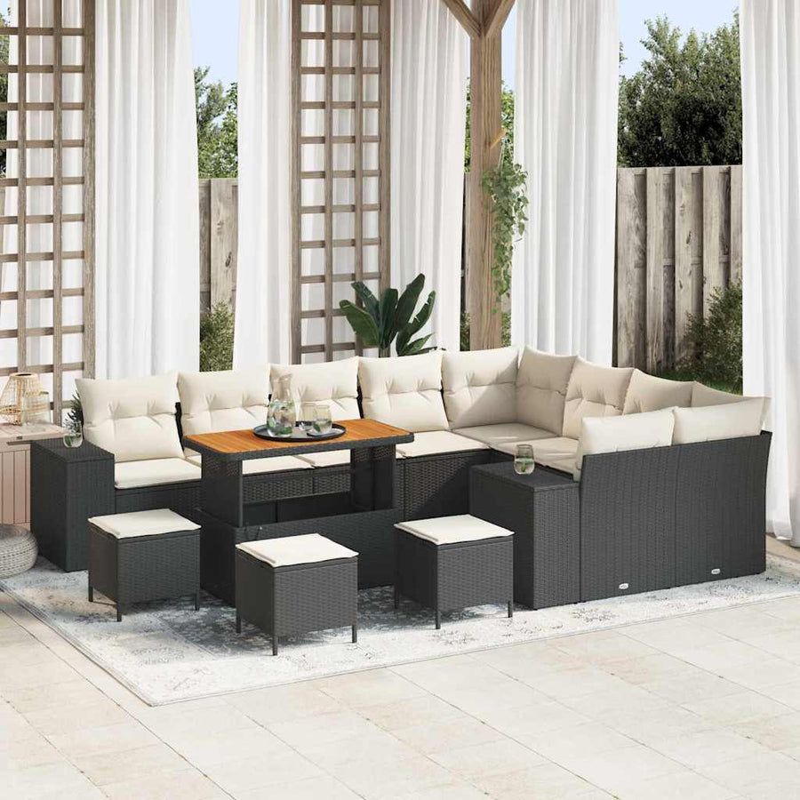 Tuin Sofa Set met kussen met opslag 13 pcs Zwart en Crème
