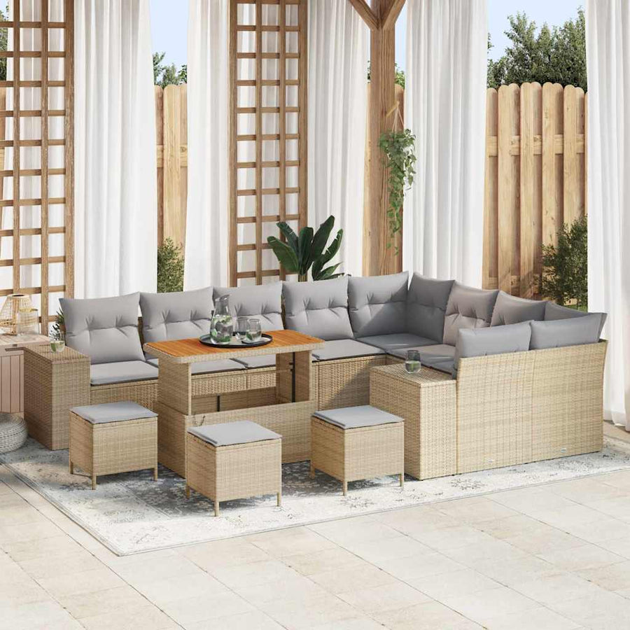 Tuin Sofa Set met kussen met opslag 13 pcs Beige en Licht Grijs