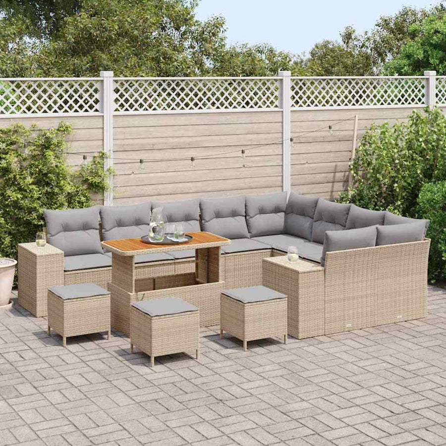 Tuin Sofa Set met kussen met opslag 13 pcs Beige en Licht Grijs