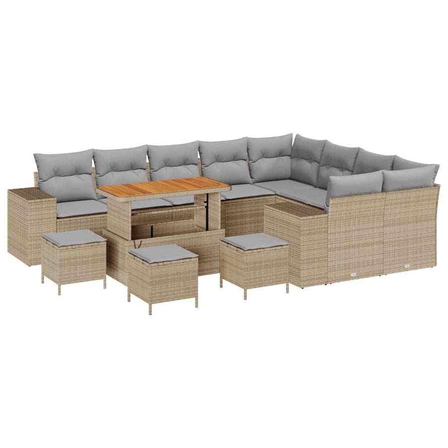Tuin Sofa Set met kussen met opslag 13 pcs Beige en Licht Grijs