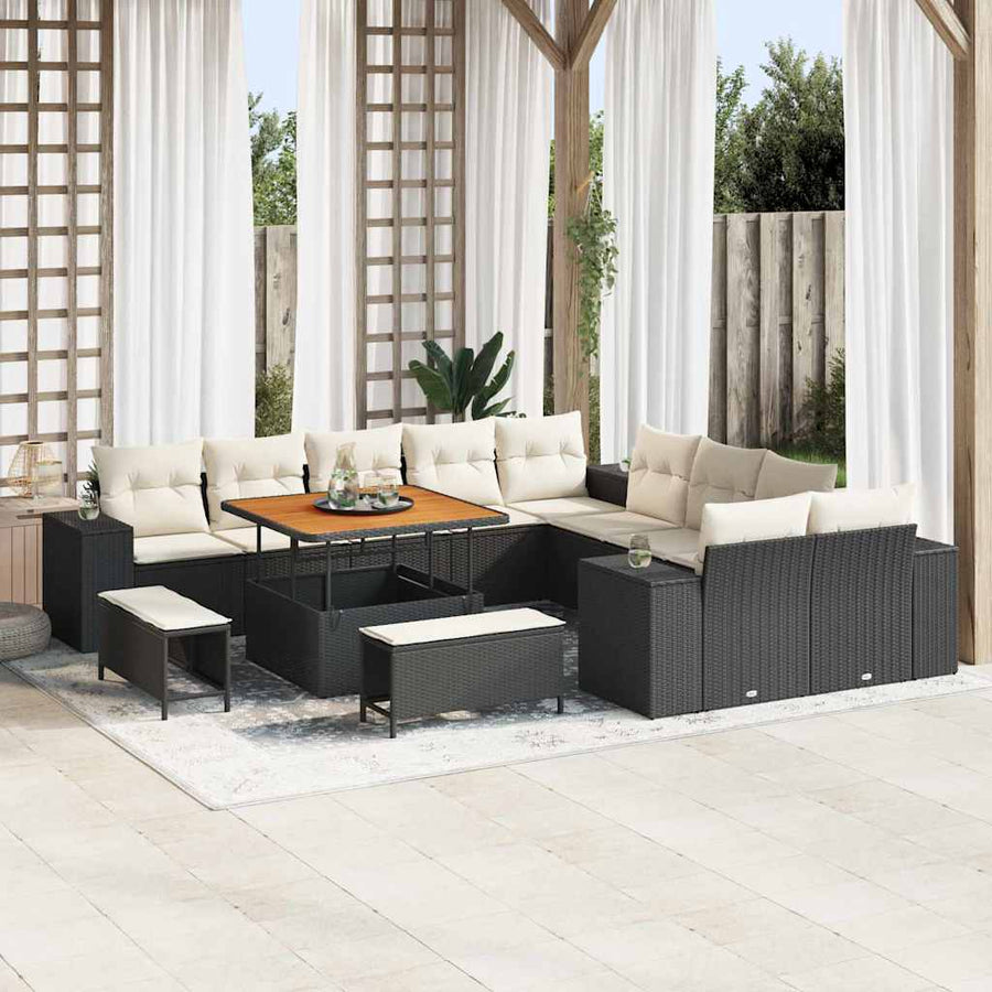 Tuin Sofa Set met kussen 13 pcs Zwart en Crème poly rattan