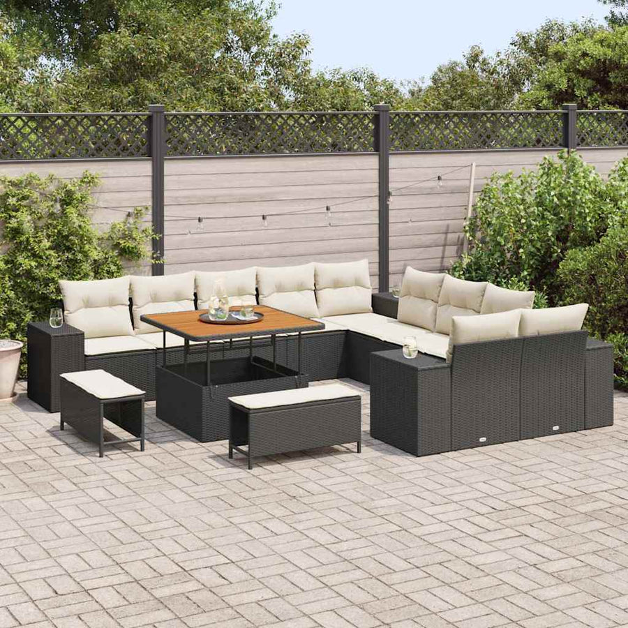 Tuin Sofa Set met kussen 13 pcs Zwart en Crème poly rattan