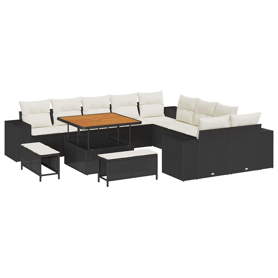Tuin Sofa Set met kussen 13 pcs Zwart en Crème poly rattan