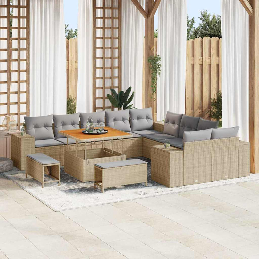 Tuin Sofa Set 13 pcs Beige en Licht Grijs poly rattan