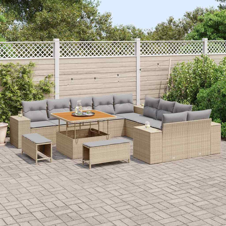 Tuin Sofa Set 13 pcs Beige en Licht Grijs poly rattan
