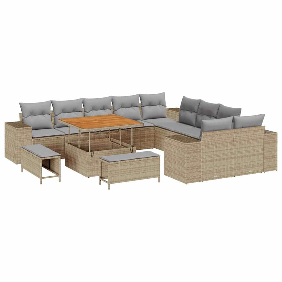 Tuin Sofa Set 13 pcs Beige en Licht Grijs poly rattan