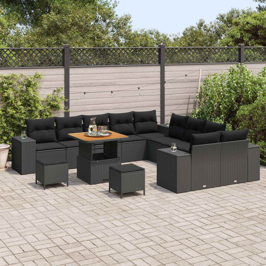Tuin Sofa Set met kussen 13 pcs Zwart poly rattan