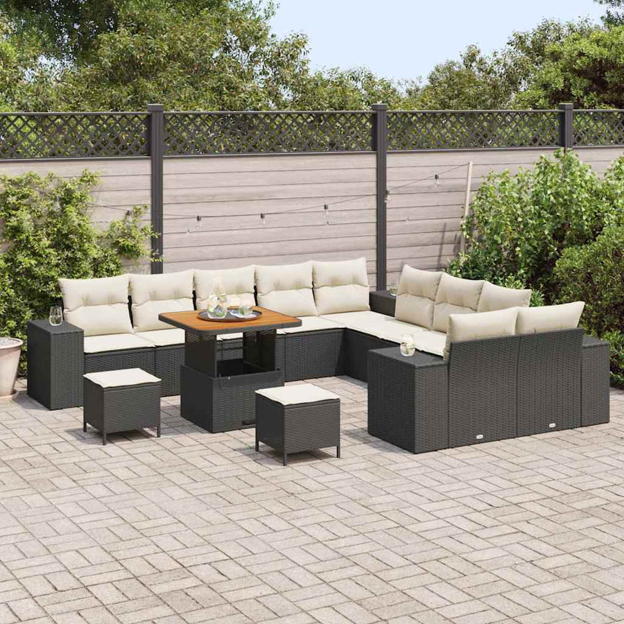 Tuin Sofa Set met kussen 13 pcs Zwart en Crème poly rattan