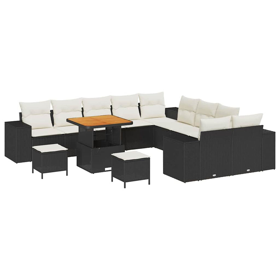 Tuin Sofa Set met kussen 13 pcs Zwart en Crème poly rattan