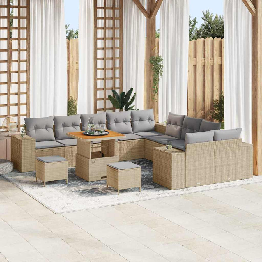 Tuin Sofa Set 13 pcs Beige en Licht Grijs poly rattan