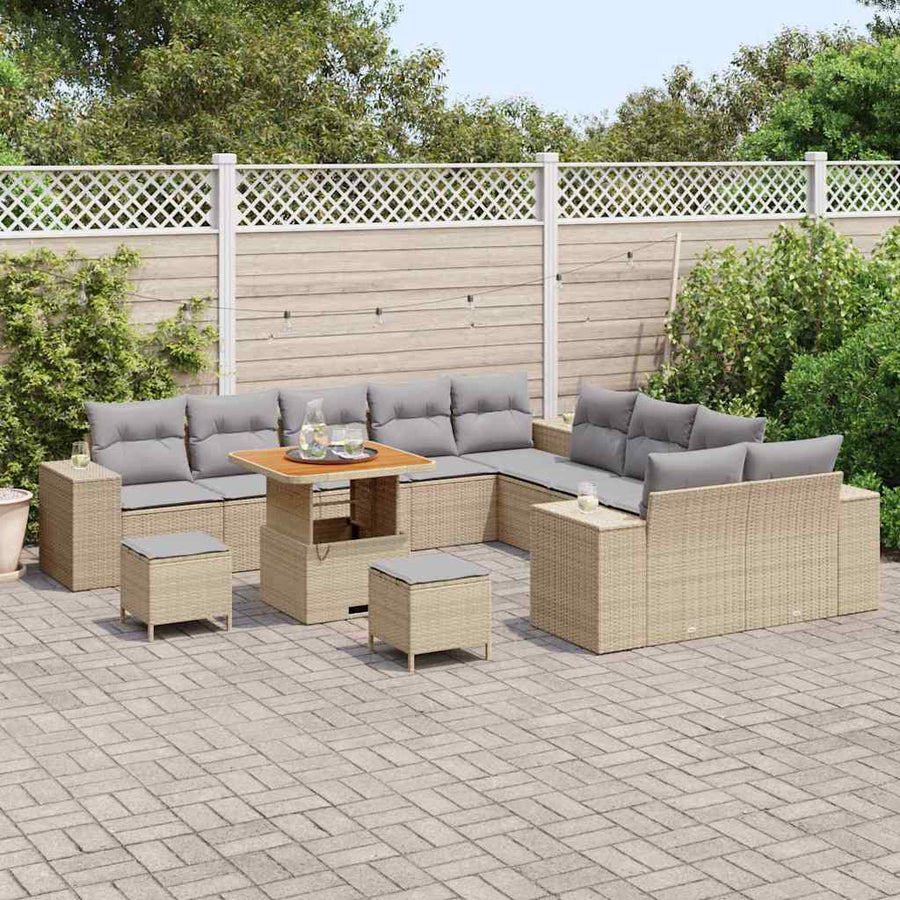 Tuin Sofa Set 13 pcs Beige en Licht Grijs poly rattan