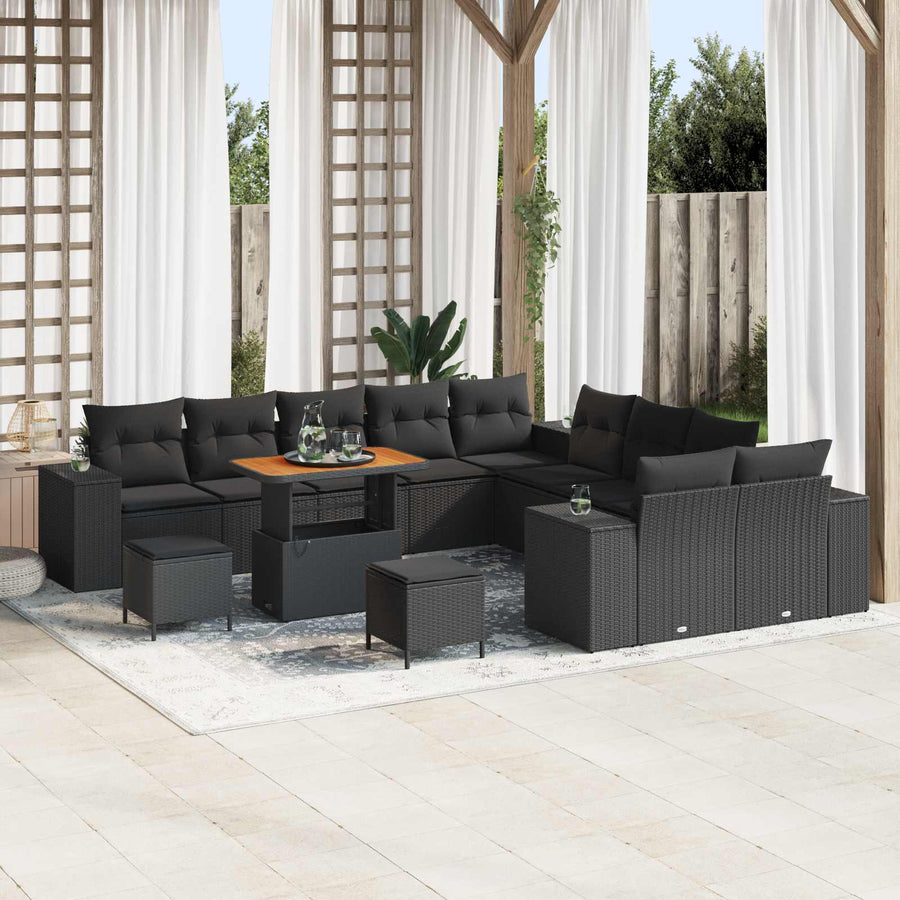 Tuin Sofa Set met kussen 13 pcs Zwart poly rattan