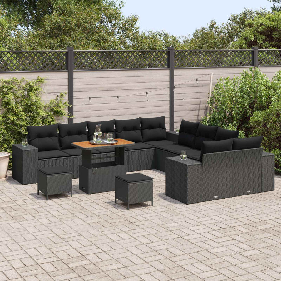 Tuin Sofa Set met kussen 13 pcs Zwart poly rattan