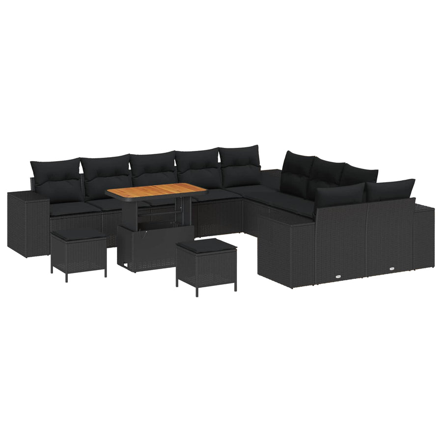 Tuin Sofa Set met kussen 13 pcs Zwart poly rattan