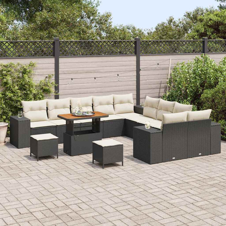 Tuin Sofa Set met kussen 13 pcs Zwart en Crème poly rattan