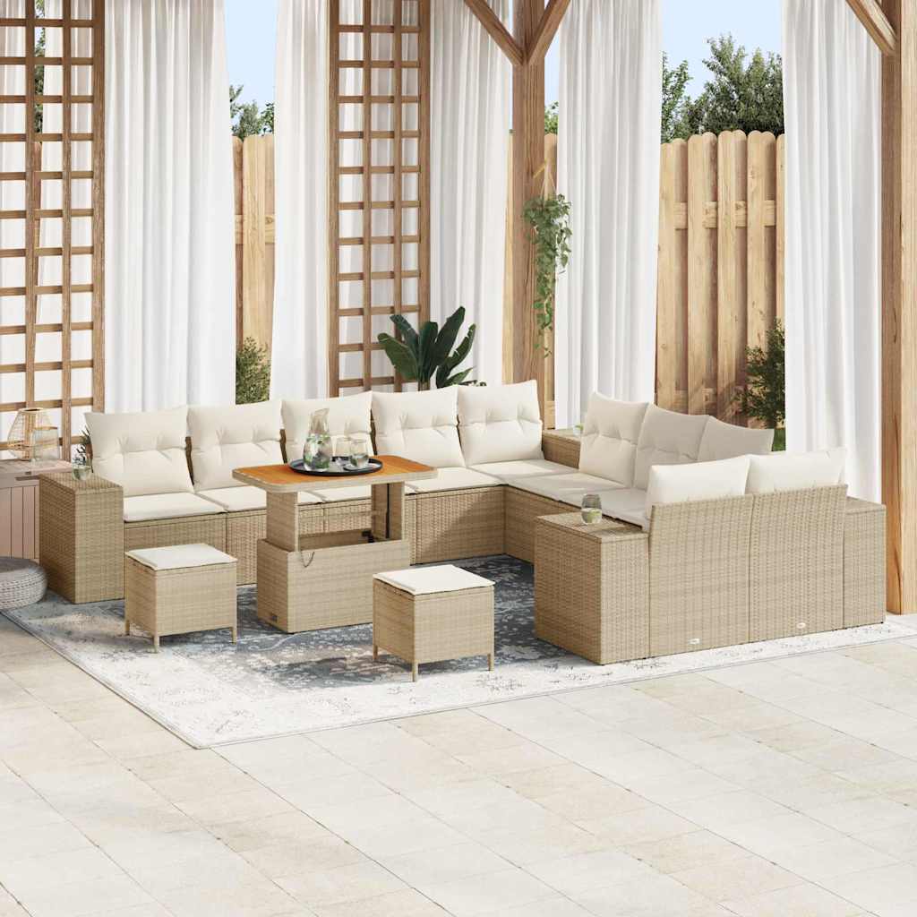 Tuin Sofa Set met kussen 13 pcs Beige en Crème poly rattan