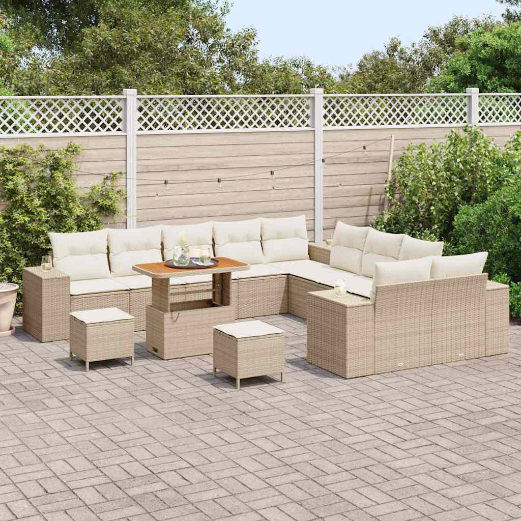 Tuin Sofa Set met kussen 13 pcs Beige en Crème poly rattan