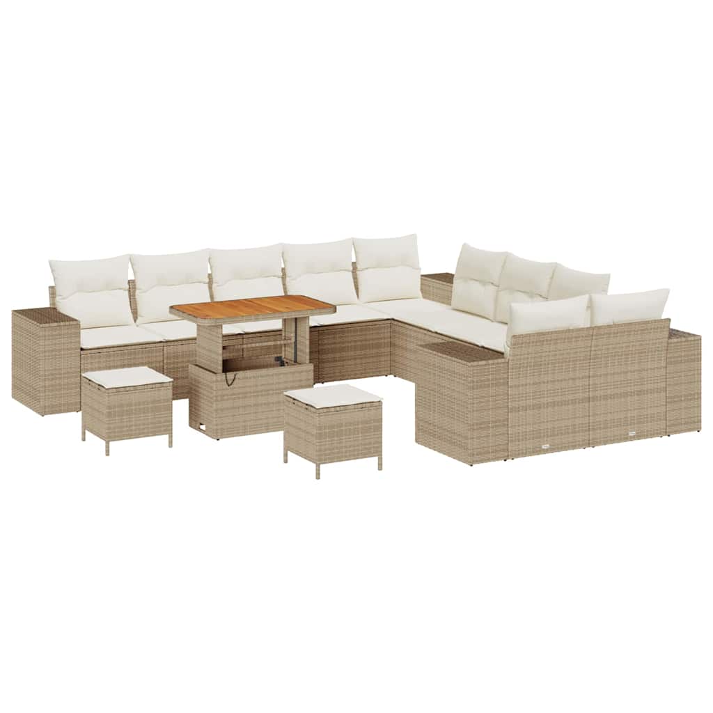 Tuin Sofa Set met kussen 13 pcs Beige en Crème poly rattan