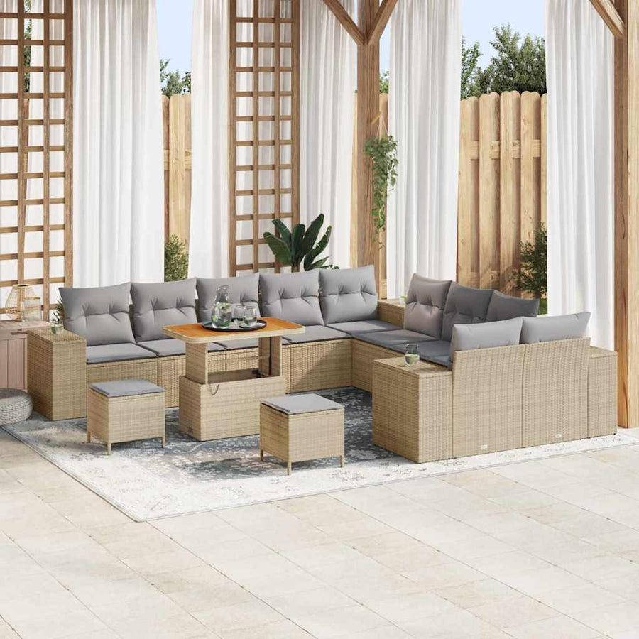 Tuin Sofa Set 13 pcs Beige en Licht Grijs poly rattan