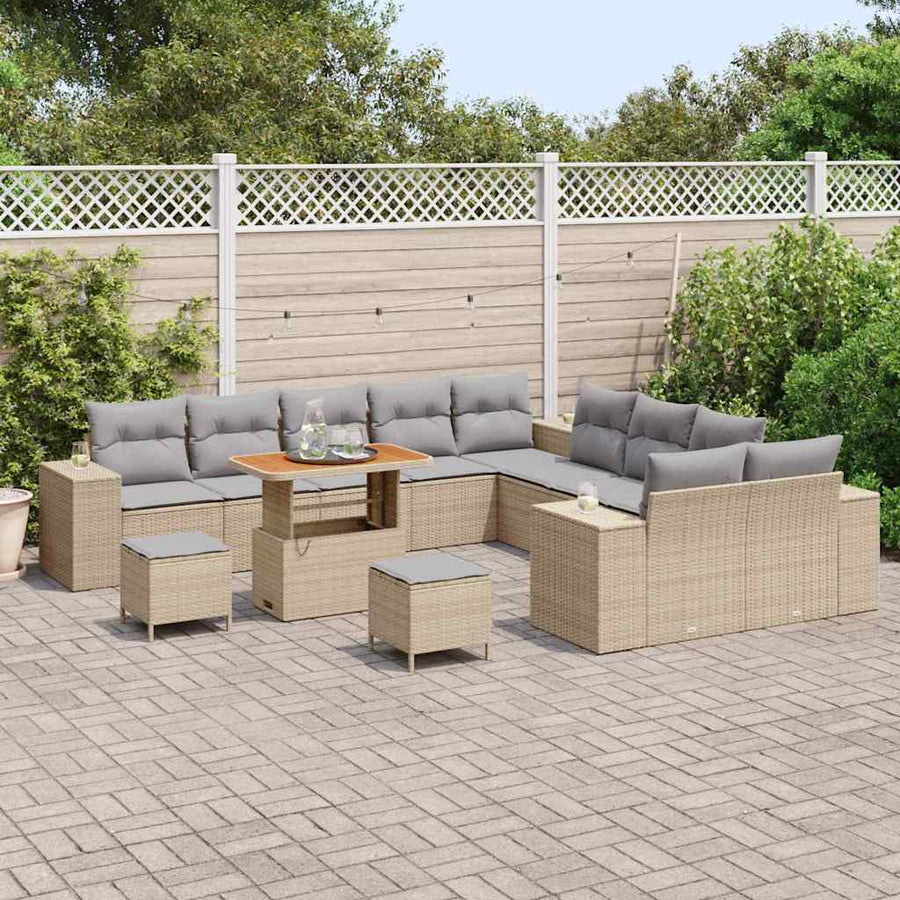 Tuin Sofa Set 13 pcs Beige en Licht Grijs poly rattan