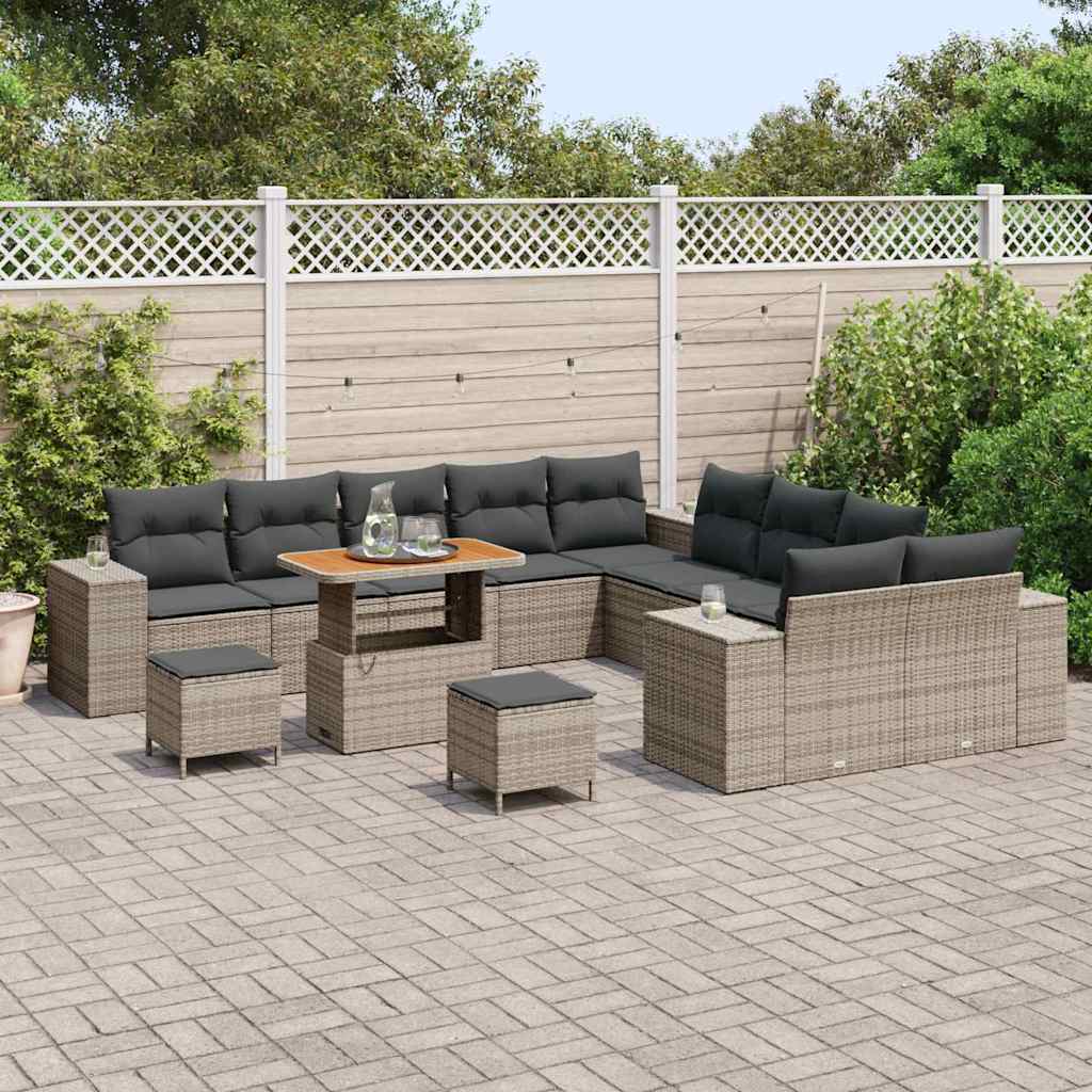 Tuin Sofa Set met kussen 13 pcs Grijs poly rattan