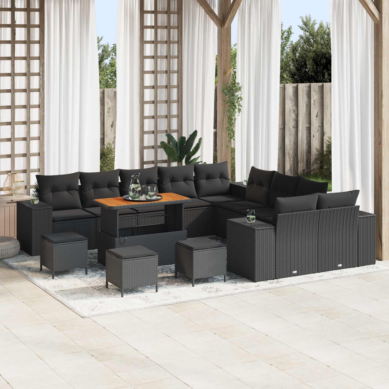 Tuin Sofa Set met kussen 14 pcs Zwart poly rattan