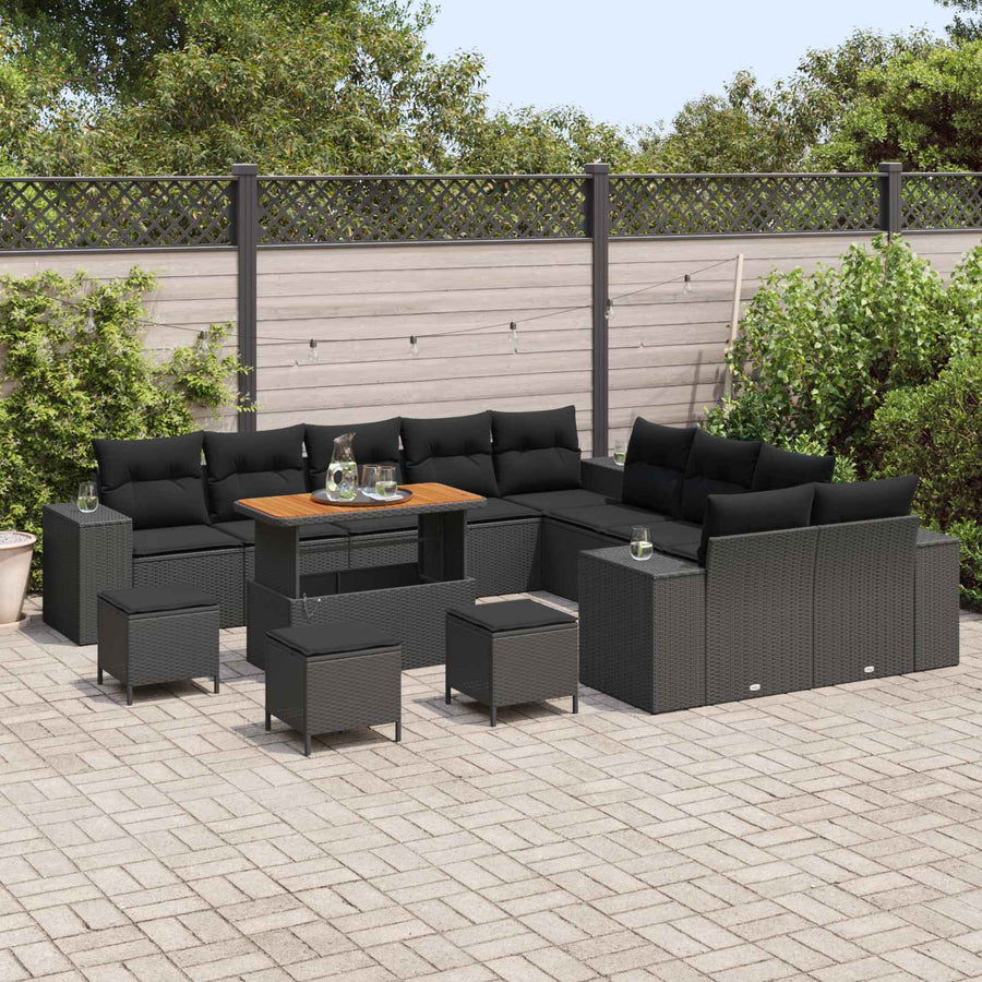 Tuin Sofa Set met kussen 14 pcs Zwart poly rattan