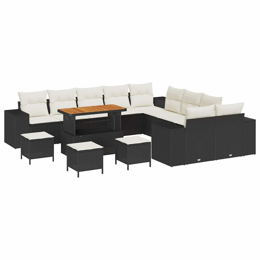 Tuin Sofa Set met kussen 14 pcs Zwart en Crème poly rattan