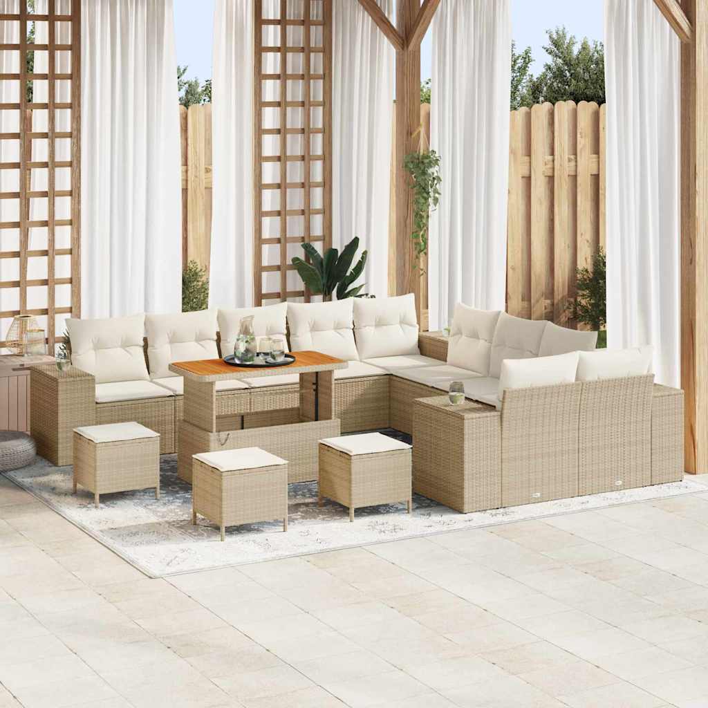Tuin Sofa Set met kussen 14 pcs Beige en Crème poly rattan